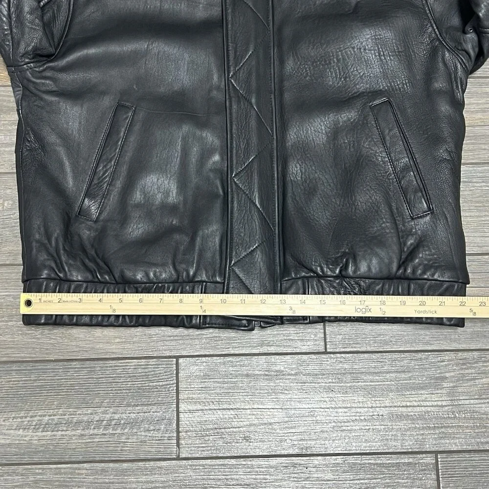 VTG John Ashford Leather Bomber Jacket Large Black Genuine New Zealand Lambskin - Picture 13 of 16